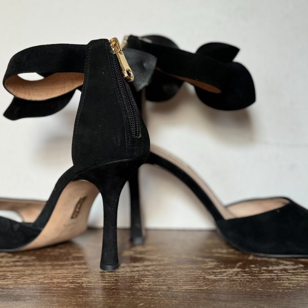 Louise et Cie Kenbeck Black Suede Ankle Bow Heels - Picture 4 of 7